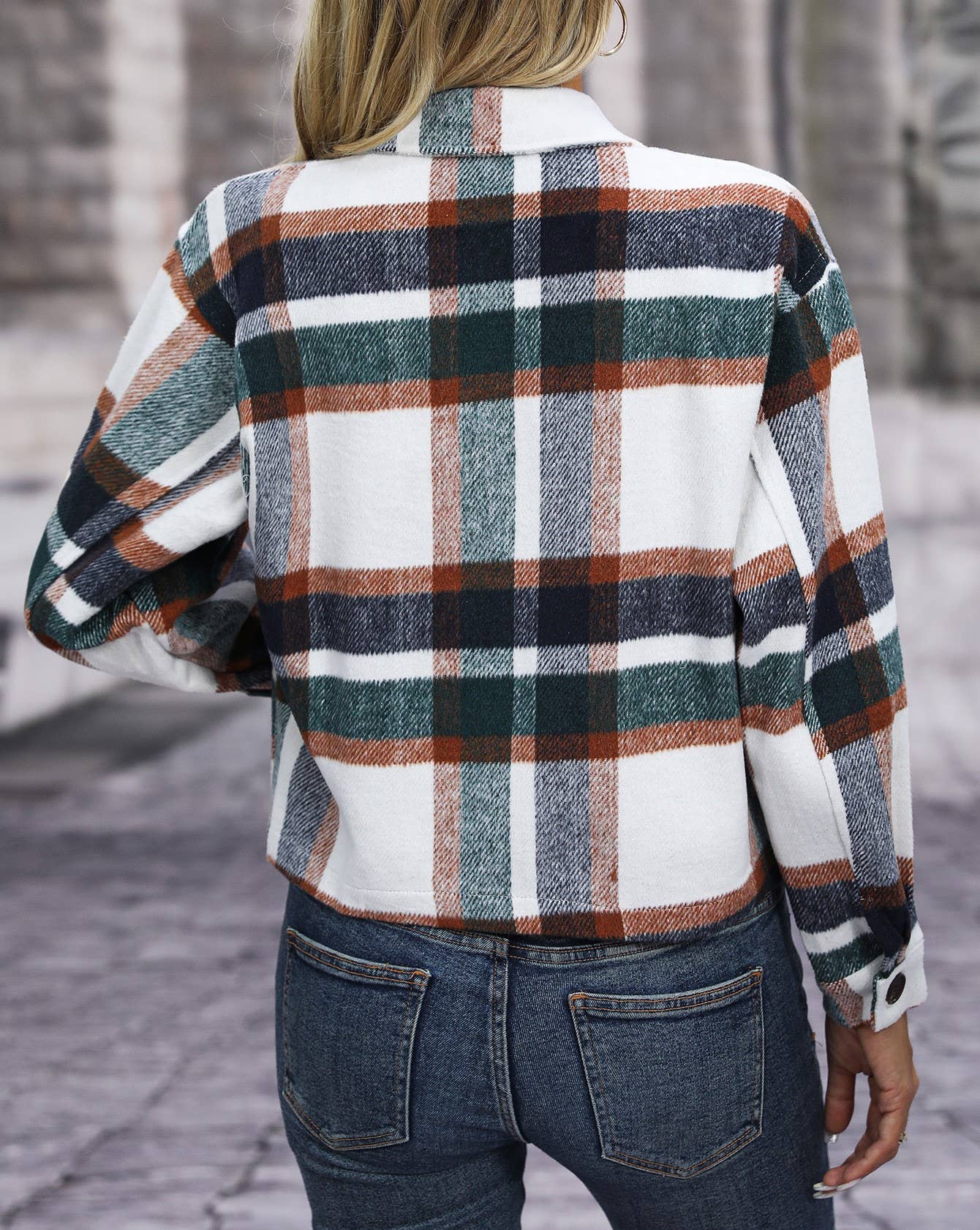 Lapel Check Pockets Tweed Cropped Jacket