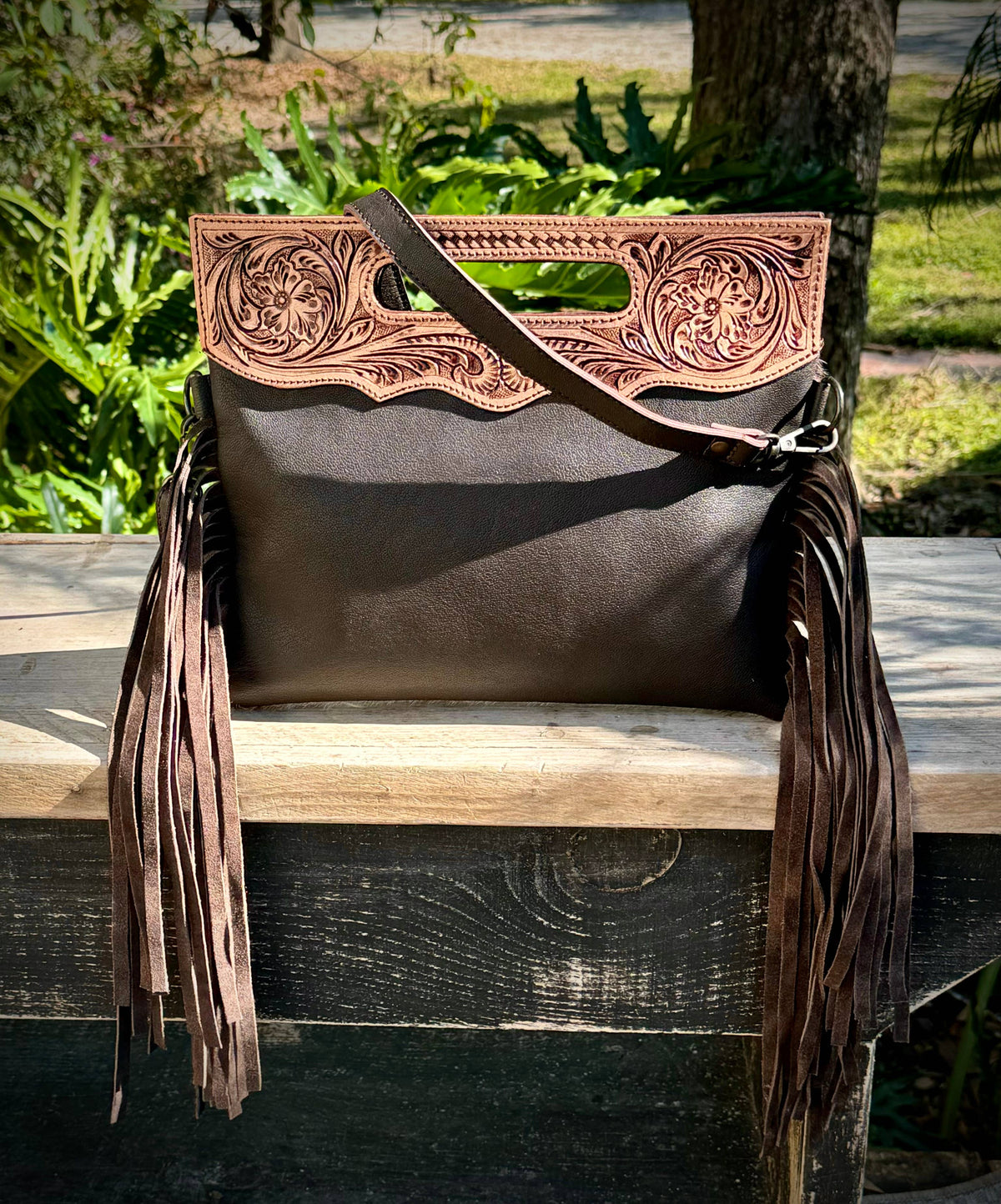 Upcycled LV Cowhide Leather Crossbody Clutch Bag Western