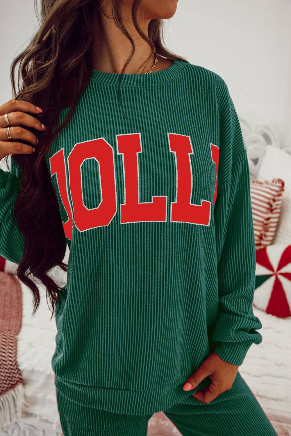 JOLLY Ribbed Knit Loungewear Set with Long Sleeve Top