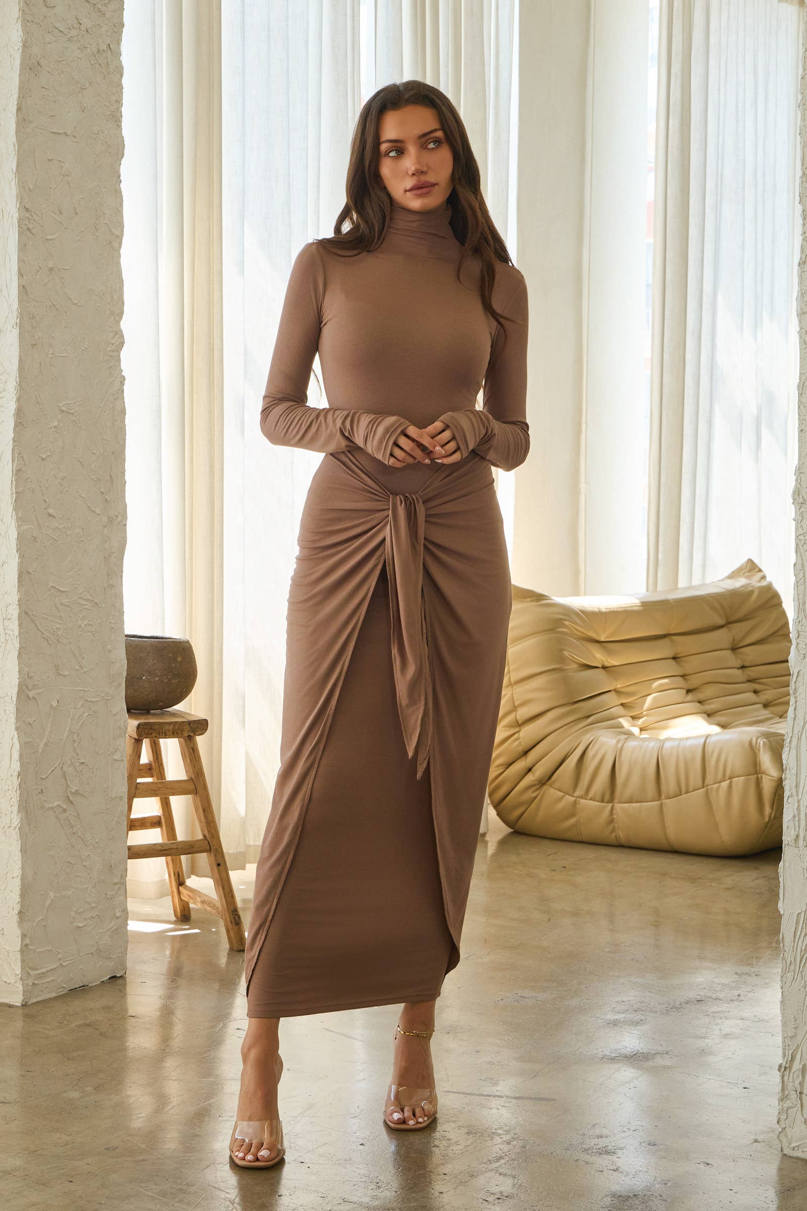 Turtle Neck Long Sleeve Maxi Dress w/ Wrap