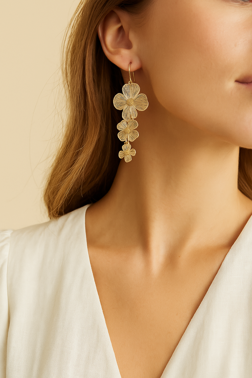 Delicate Laser Cut 3D Floral Filigree Drop Earrings