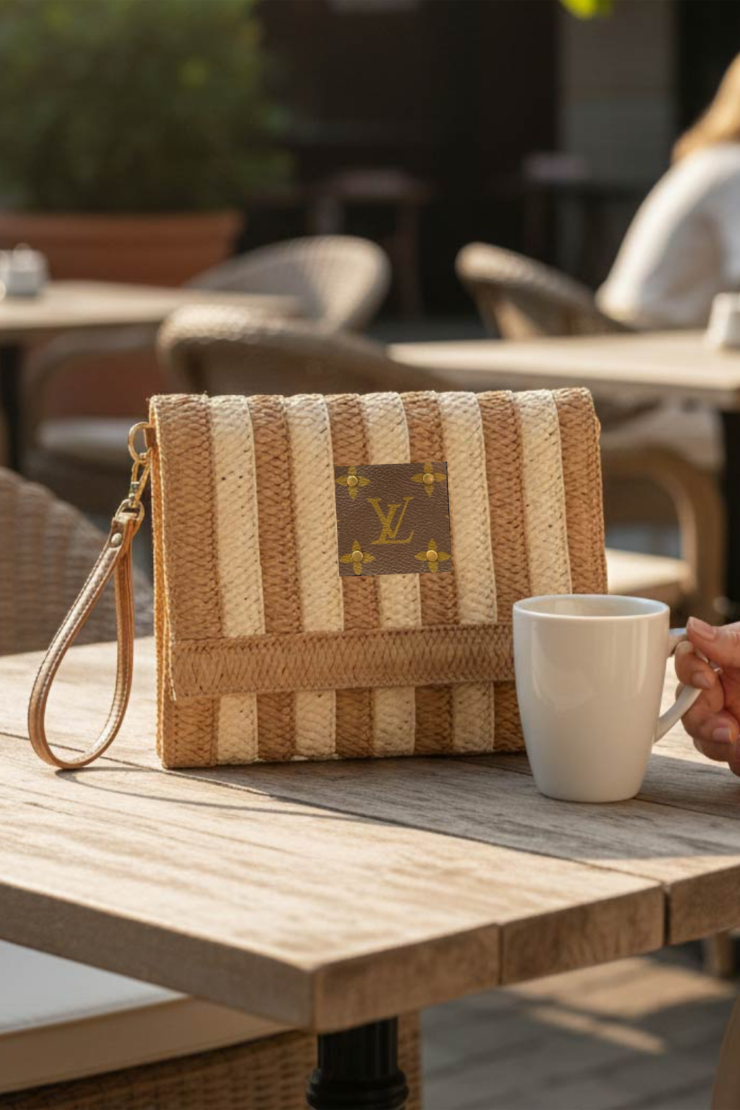 Upcycled Striped Straw Clutch Wristlet Crossbody