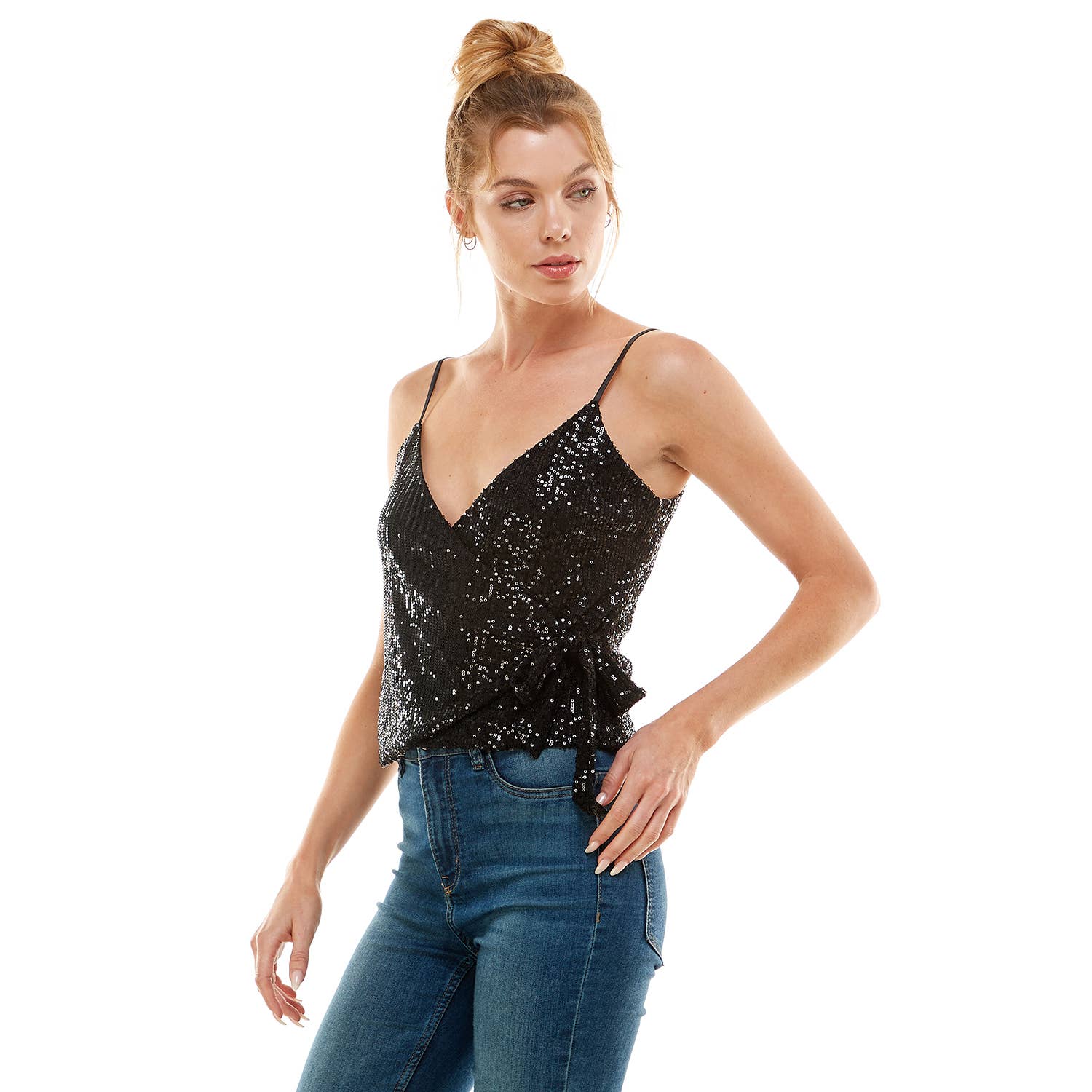 SEQUIN WRAP SIDE BOW TIE TANK TOP MT8973903T