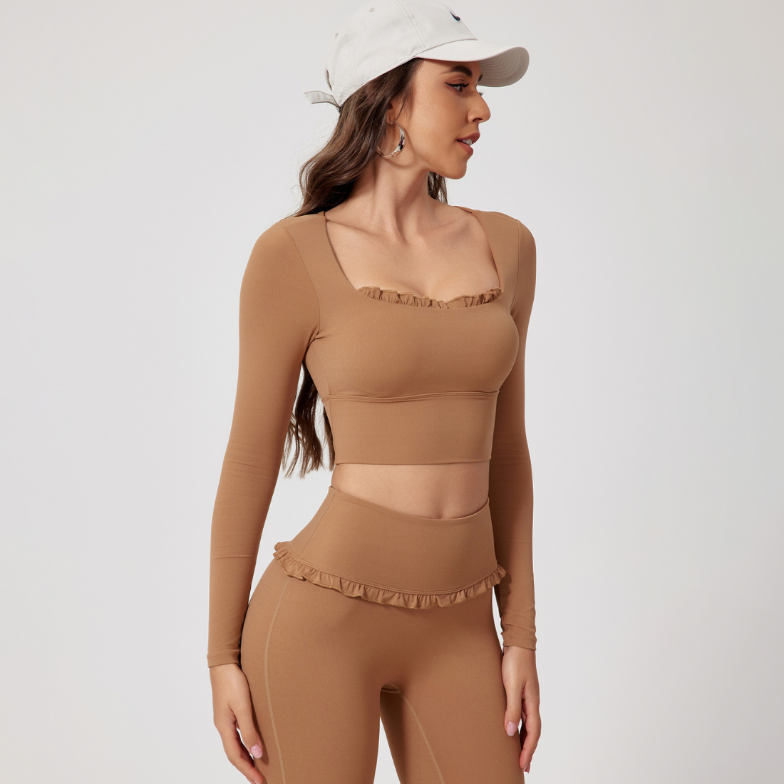 Women's Quick Dry Long Sleeve Square Neck Cropped Sports Top
