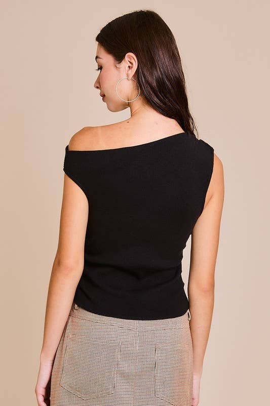 ASYMMETRICAL NECK SWEATER TOP
