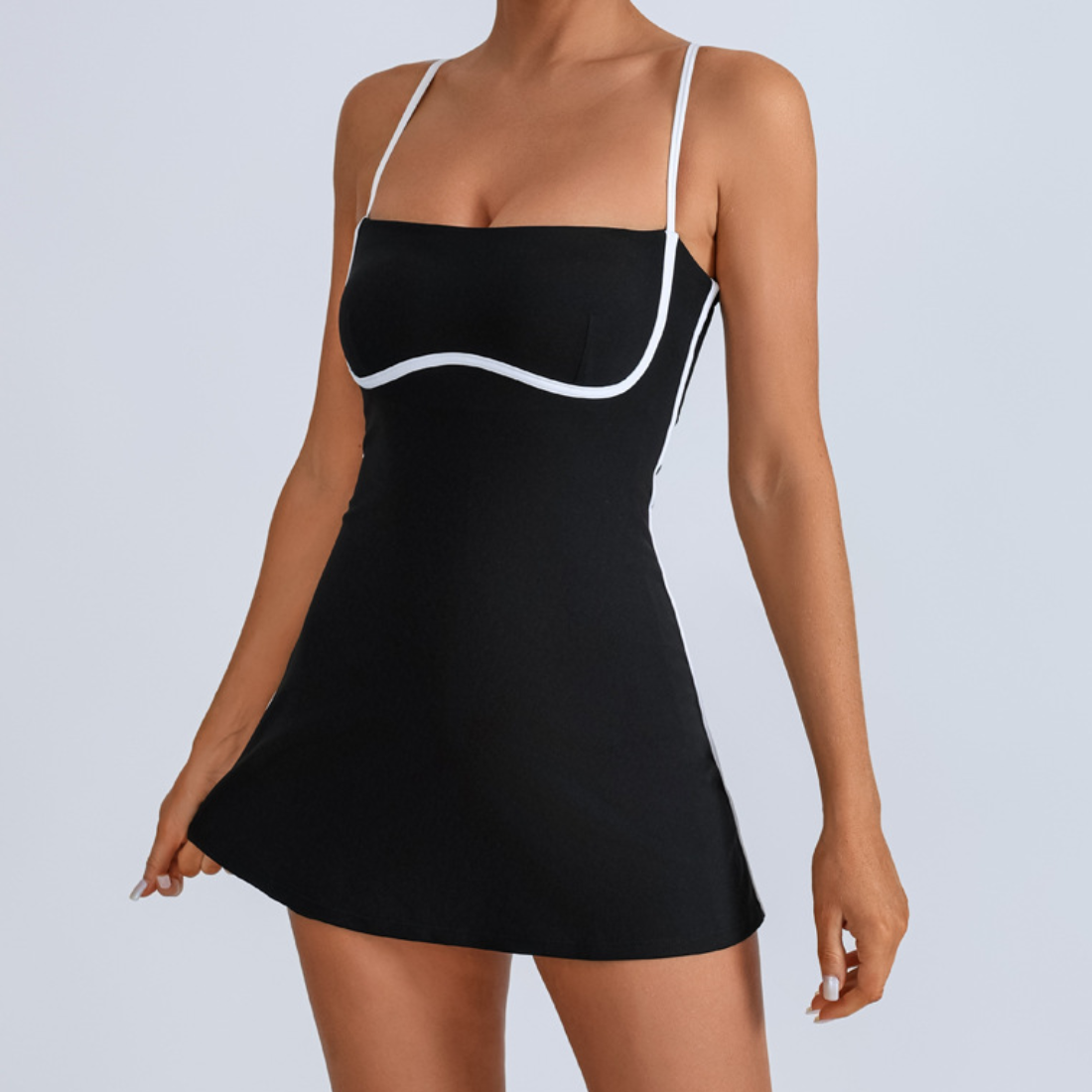Women's Contrast Trim Slip Tennis Dress with Built-In Shorts