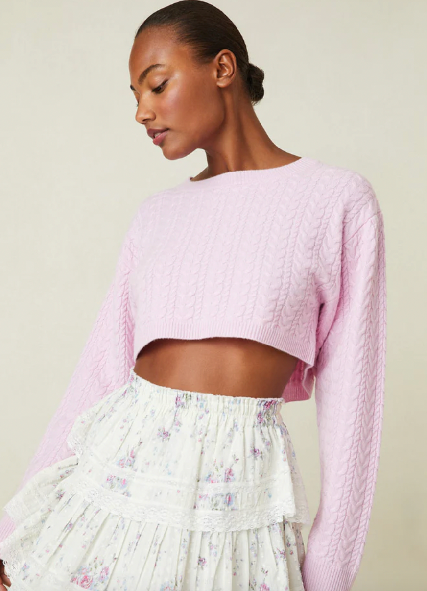 Love Shack Fancy Calloway Cropped Sweater in Pale Rose