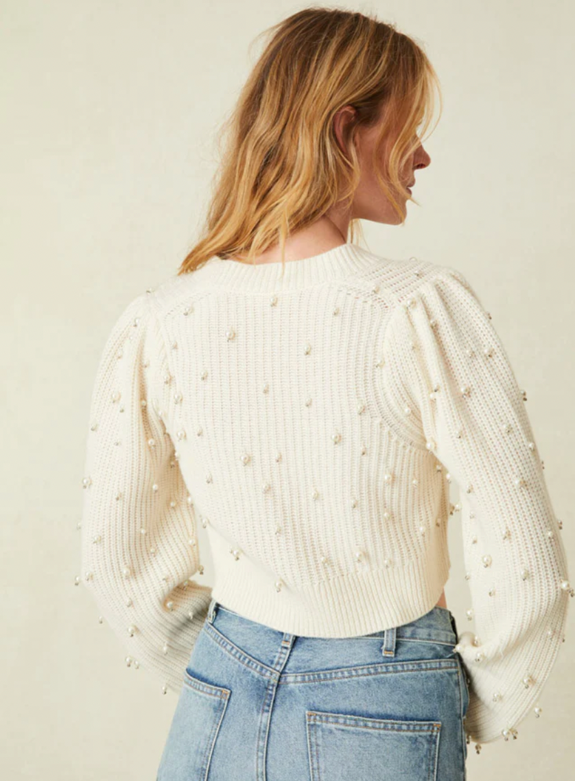 Love Shack Fancy Frances Cropped Cardigan in Antique White