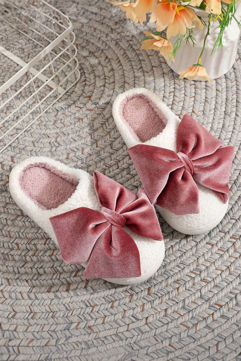 Pink Bow Decor Festival Plush Slippers | US6-11