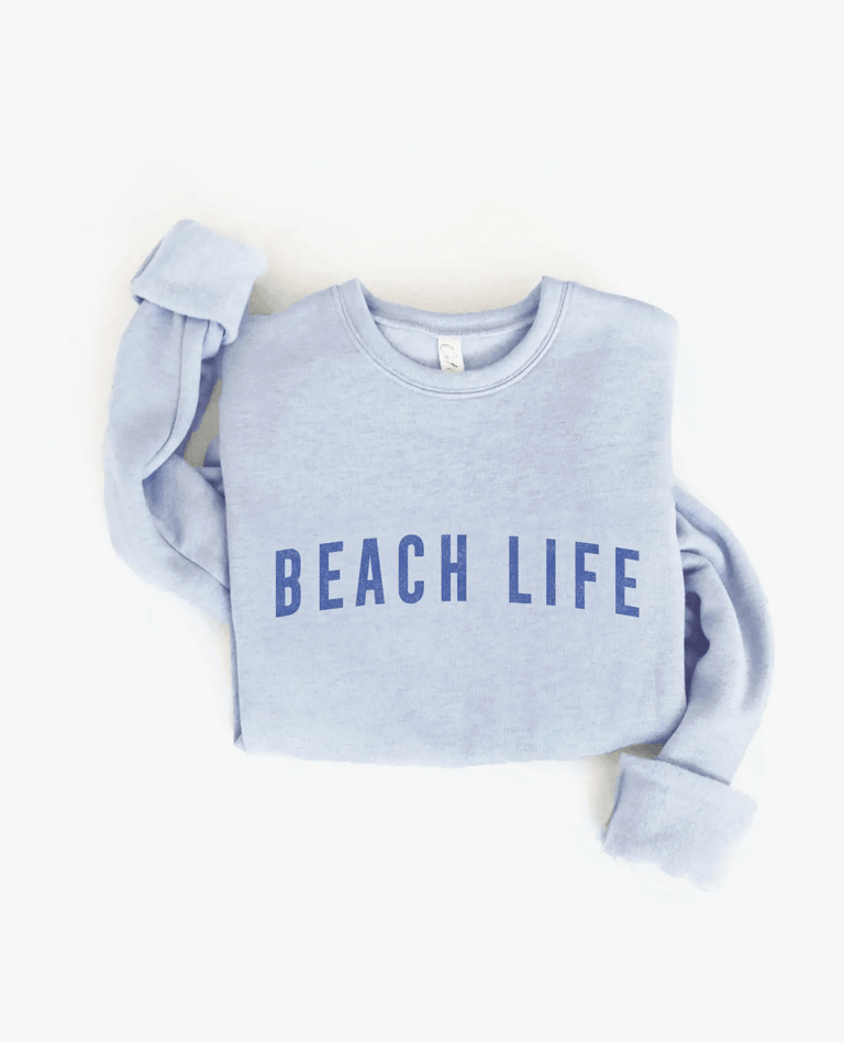 Beach Life Crewneck in Light Blue - A Comfortable and Breezy Sweatshirt for Coastal Vibes"