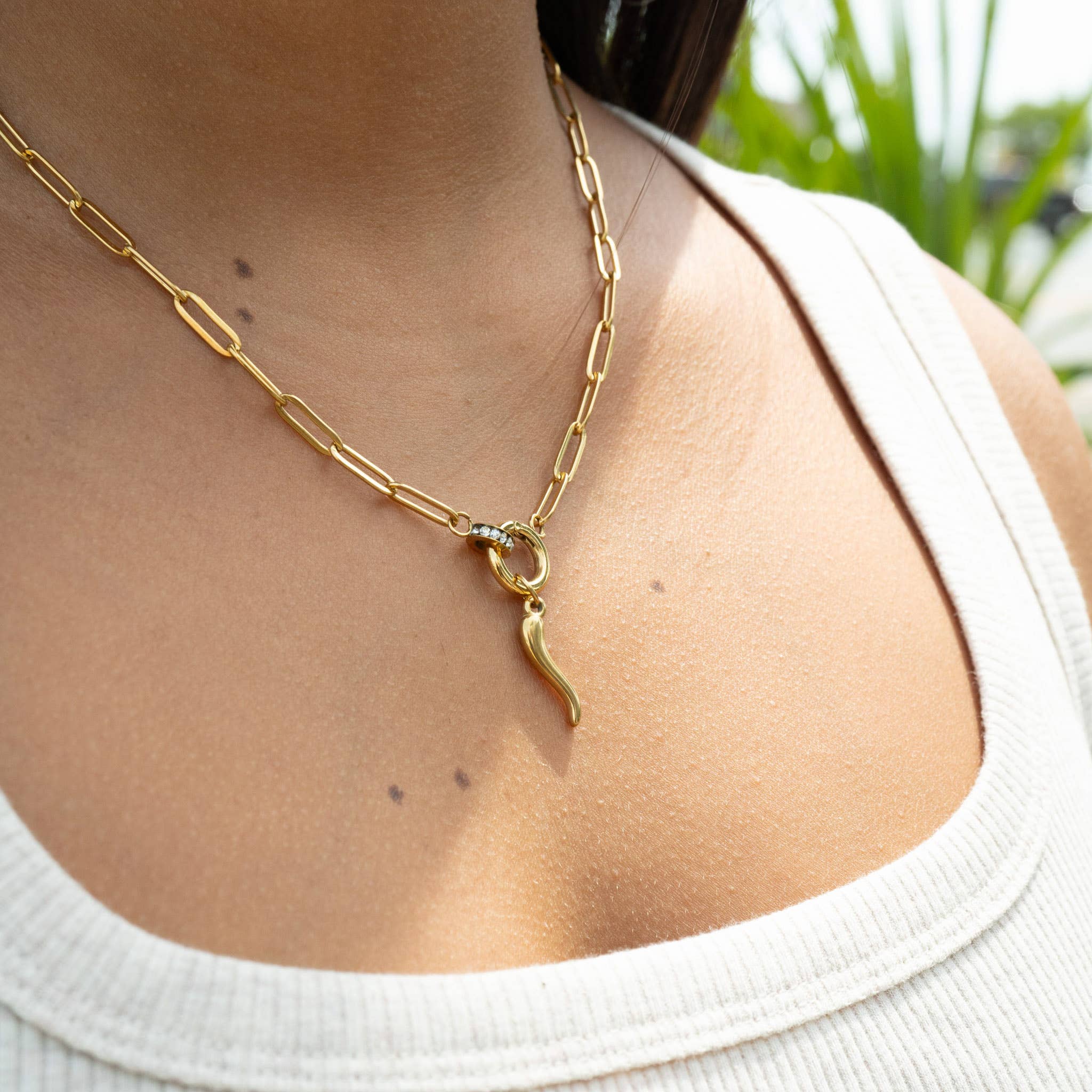 Paperclip Rhinestone Necklace