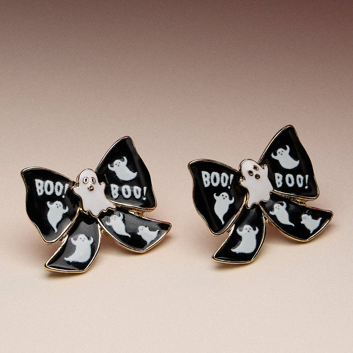 Ghost Bow Enamel Stud Earrings
