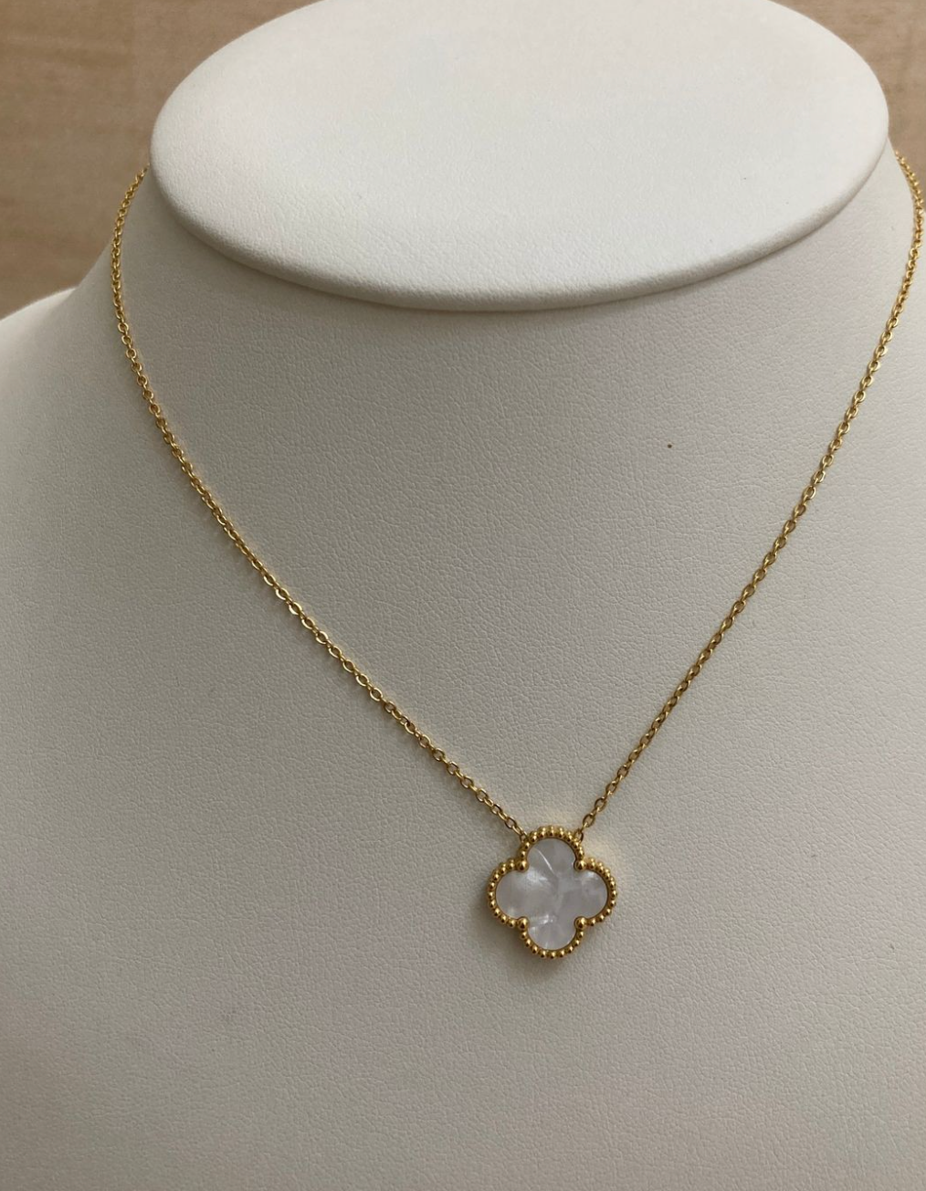 White Dainty Clover Necklace