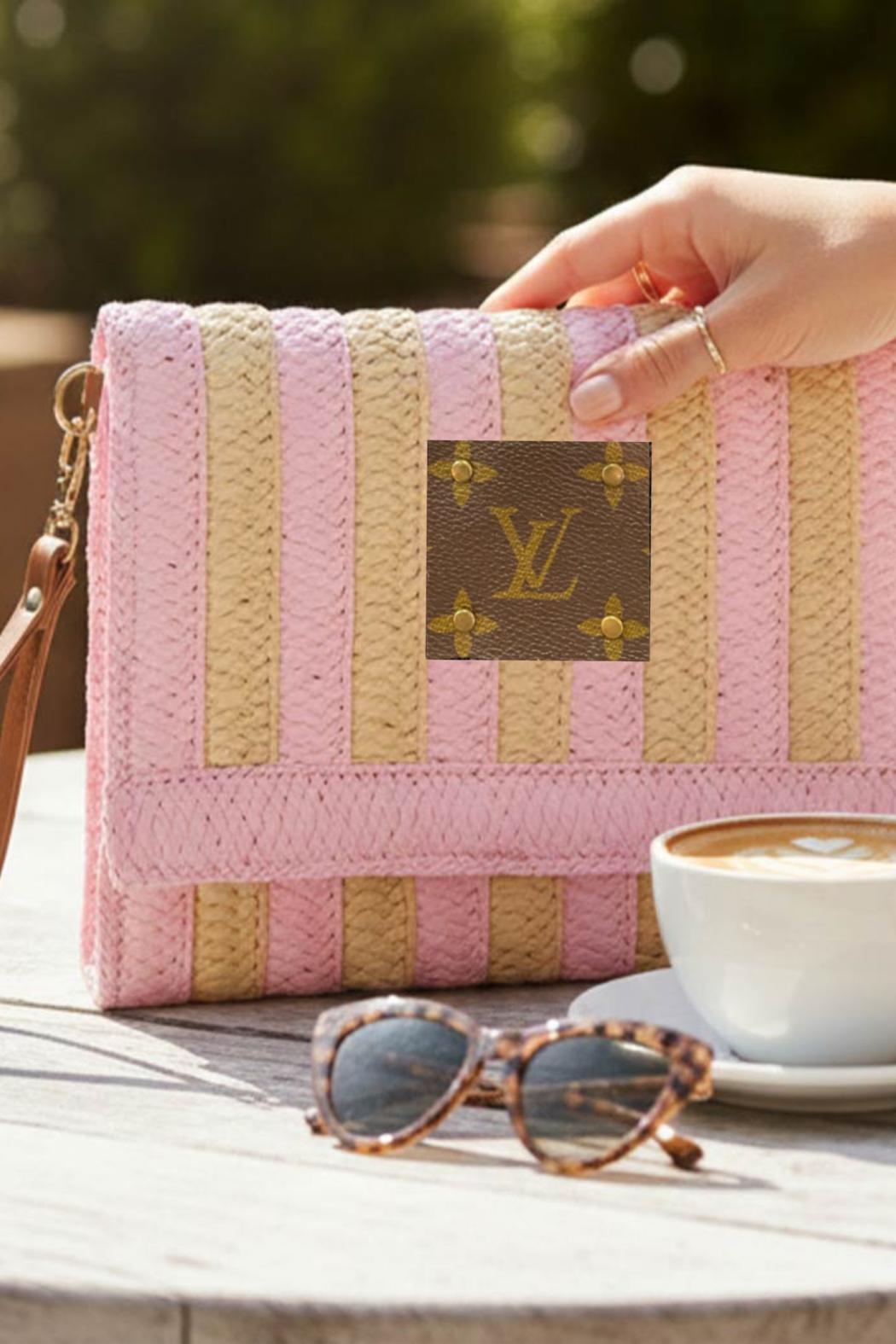 Upcycled Striped Straw Clutch Wristlet Crossbody