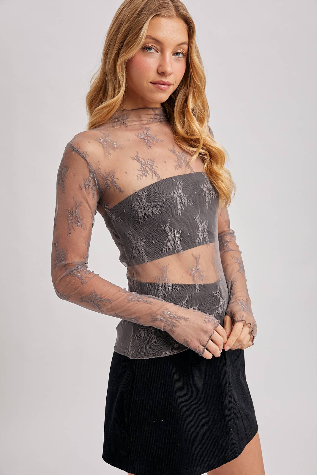 FLORAL EMBROIDERY LACE MESH LAYERING TOP
