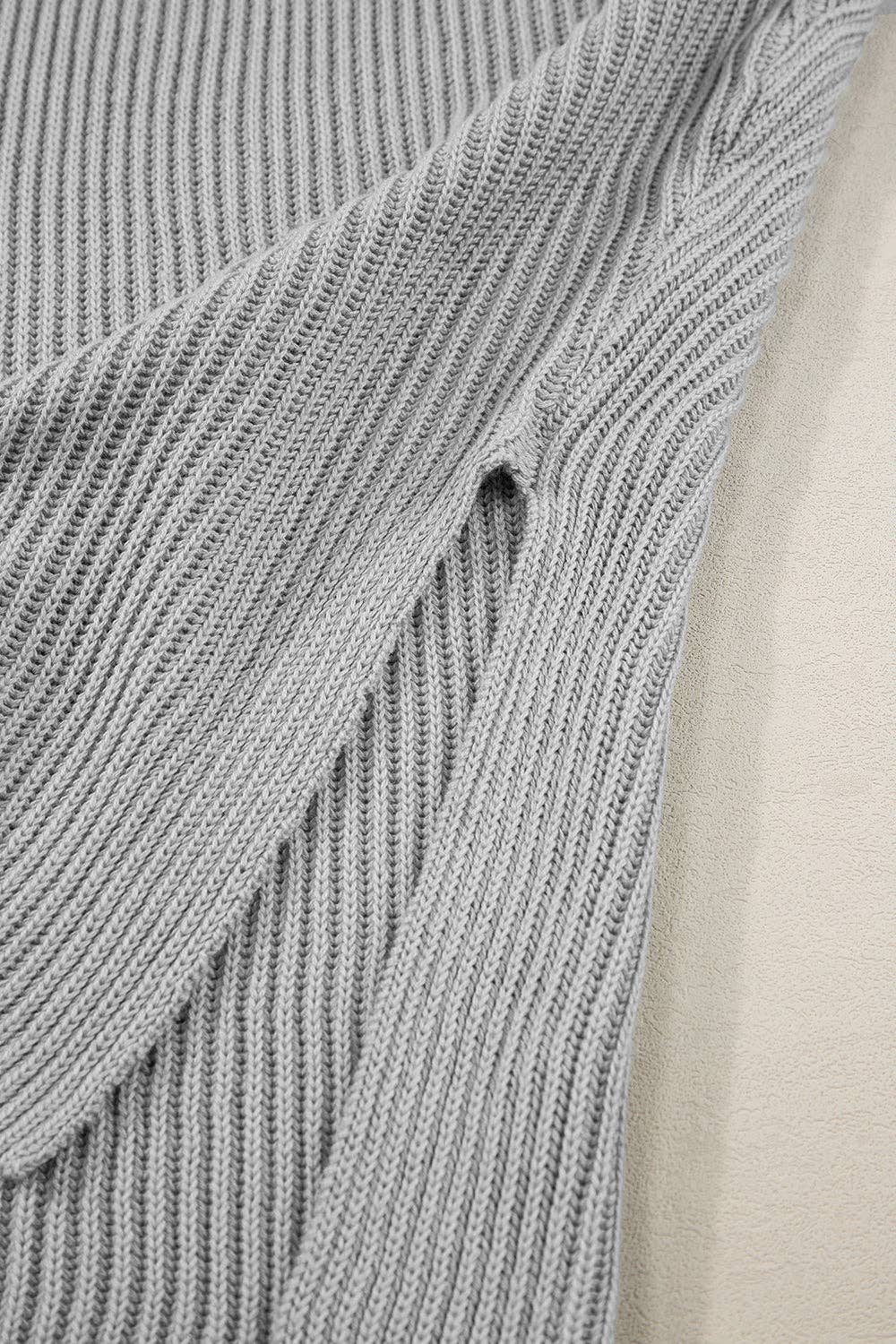 Gray Short Sleeve Side Slit Oversized Sweater: Apricot / 55%Acrylic+45%Cotton / L