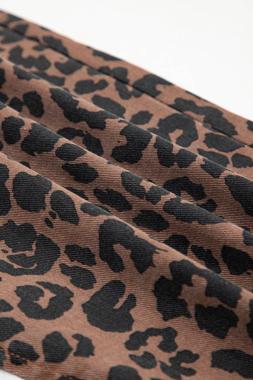 Leopard Denim Frayed Hem Midi Skirt: Brown / M