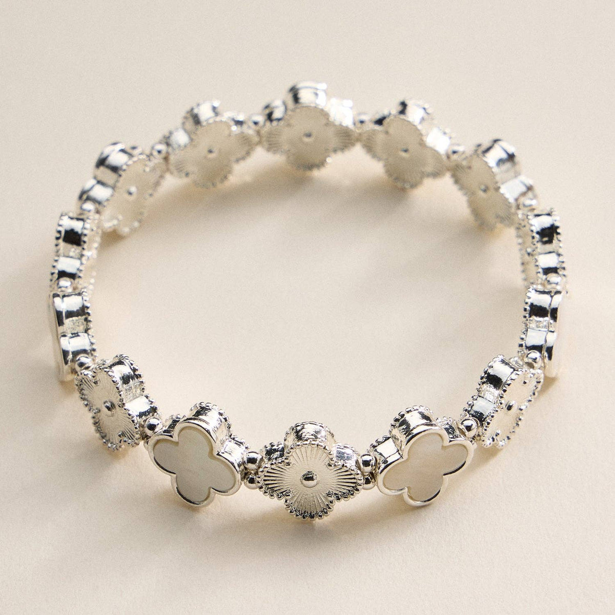 Clover Charm Stretch Bracelet | Gold Dipped Enamel Floral Bracelet