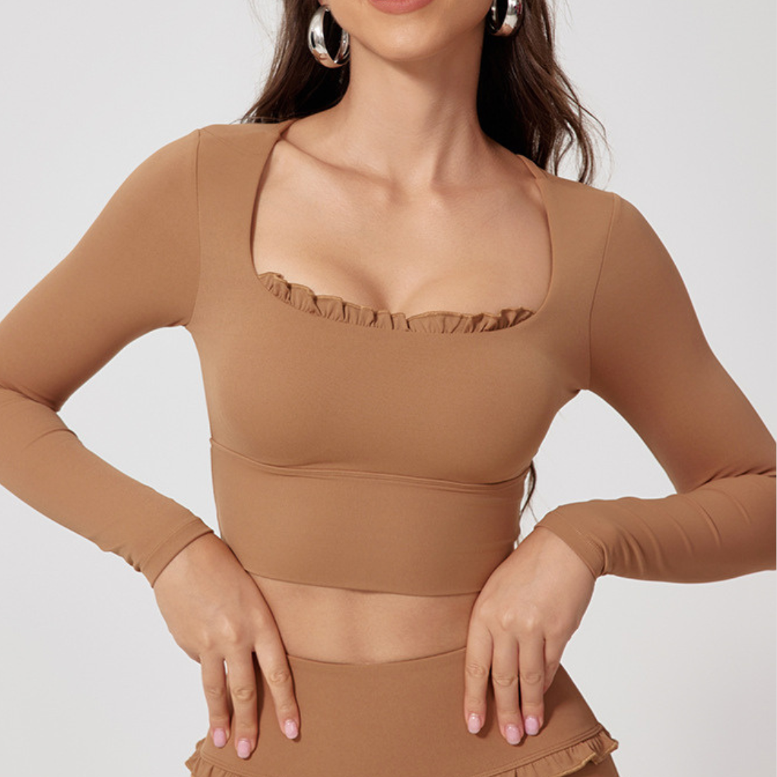 Women's Quick Dry Long Sleeve Square Neck Cropped Sports Top