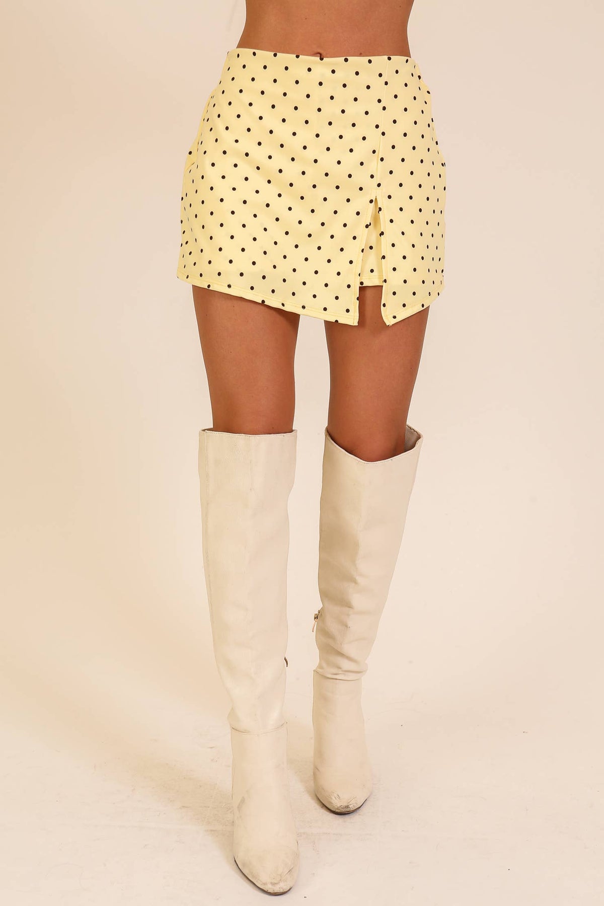 Polka Dot Front Slit Skort