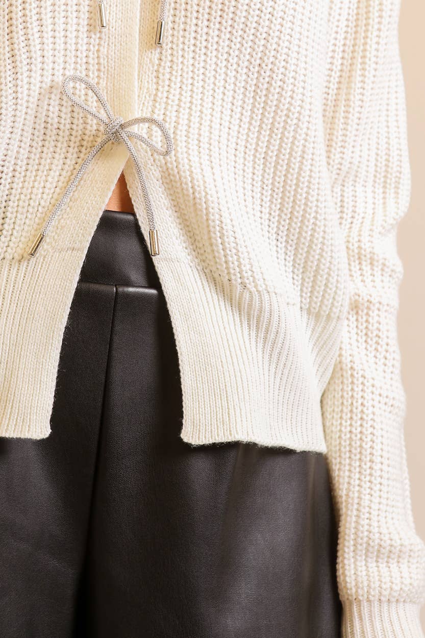 Contrast Bow Tie Cardigan Sweater