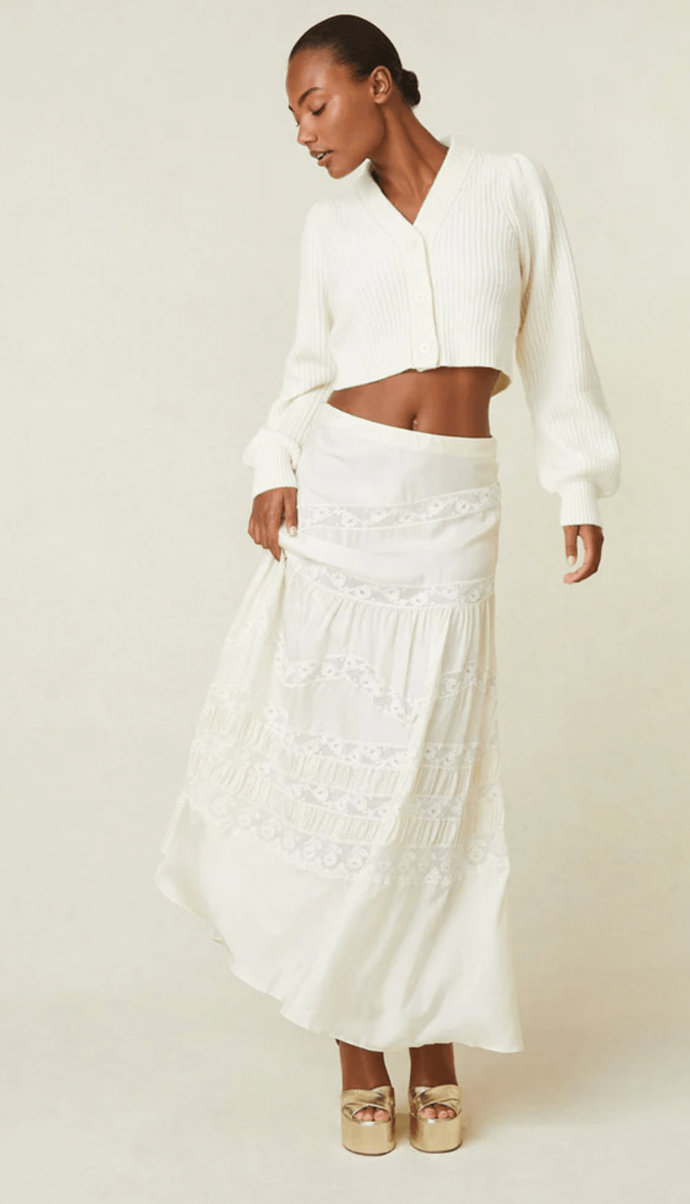 Love Shack Fancy Laia Midi Skirt in Antique - Flowing and Elegant Midi Skirt Featuring Beautiful Patterns and a Timeless Design