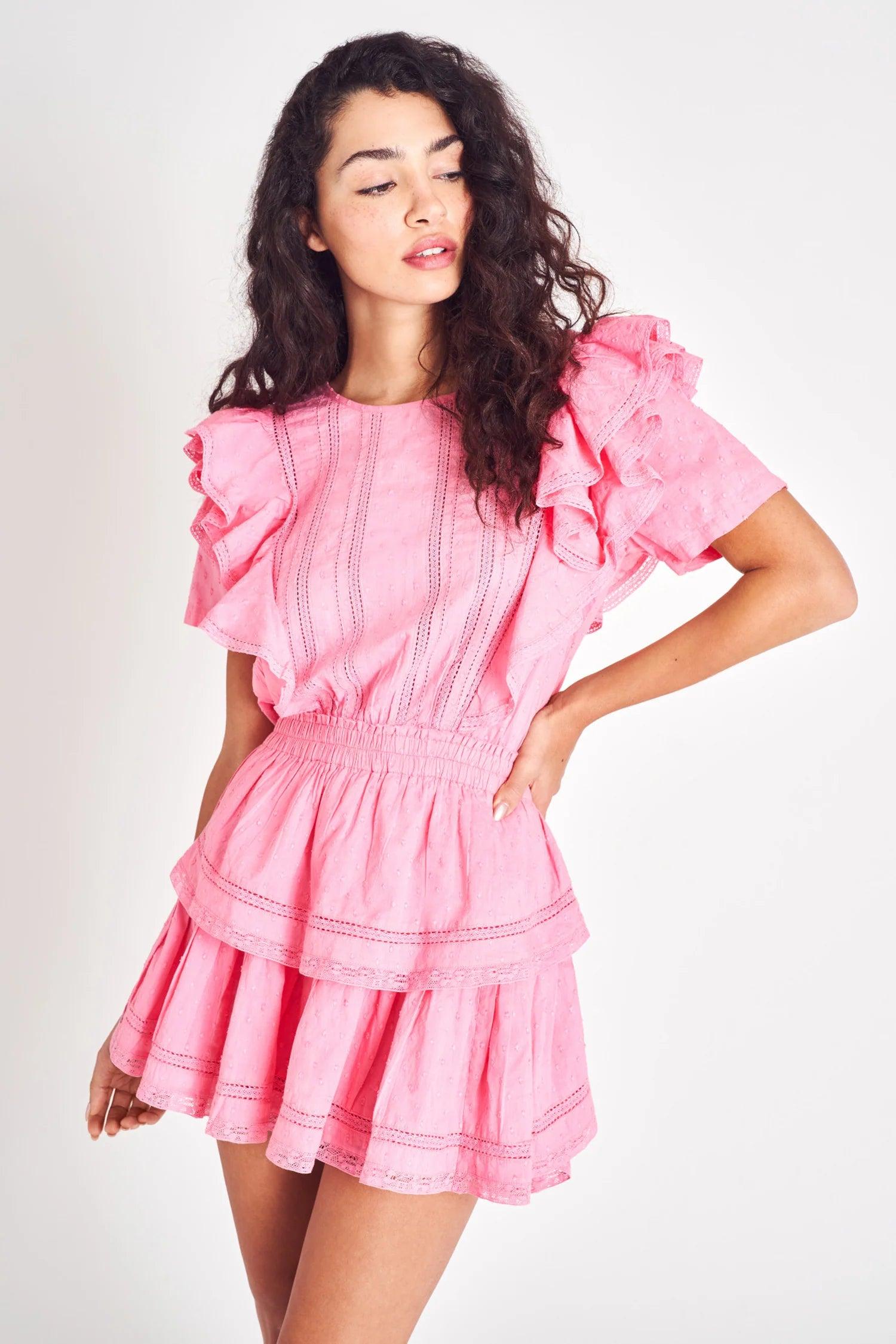 Love Shack Fancy Natasha Dress in Vivid Pink - Eye-catching and Elegant Dress with a Flattering Fit and Feminine Details, Perfect for Any Event