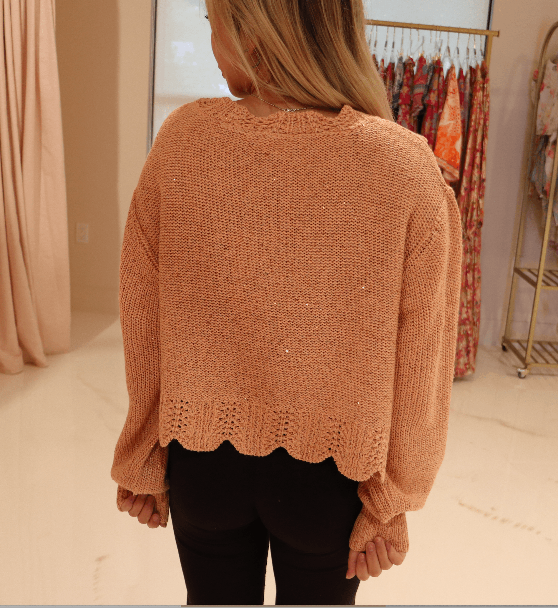 Love Shack Fancy Splendor Cropped Sweater in Golden Apricot - Cozy and Chic Cropped Sweater with Soft Knit Texture, Perfect for Layering