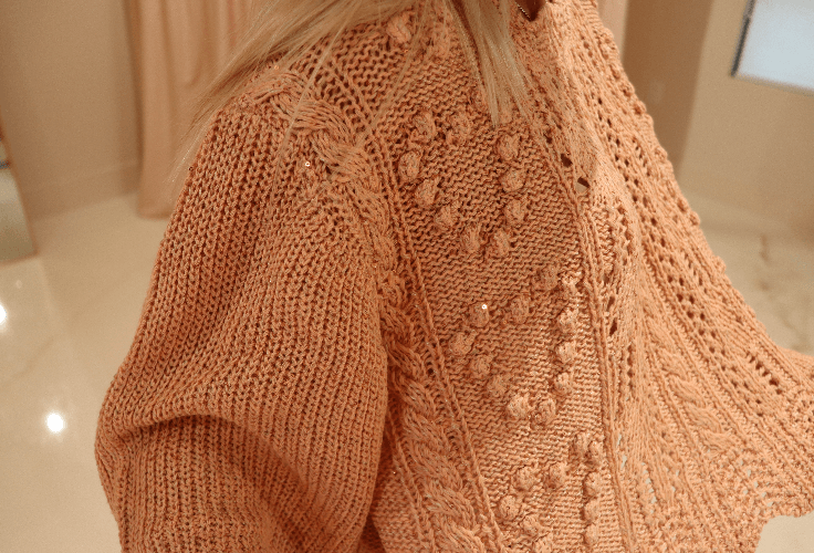 Love Shack Fancy Splendor Cropped Sweater in Golden Apricot - Cozy and Chic Cropped Sweater with Soft Knit Texture, Perfect for Layering