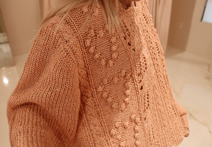 Love Shack Fancy Splendor Cropped Sweater in Golden Apricot - Cozy and Chic Cropped Sweater with Soft Knit Texture, Perfect for Layering