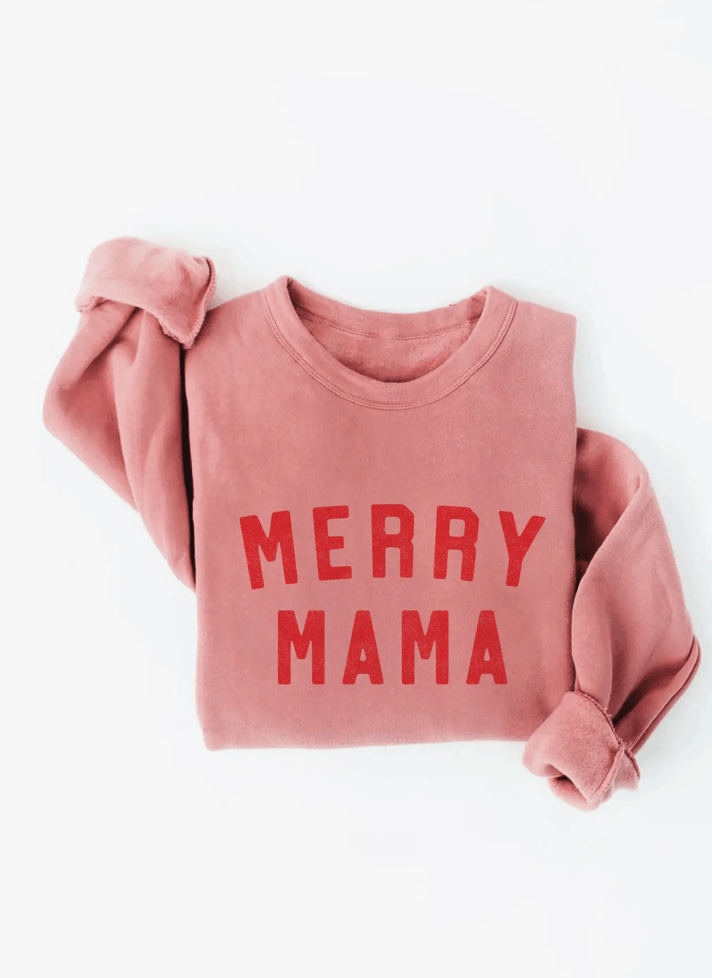 Merry Mama Crewneck in Mauve - Cozy and Festive Crewneck Sweatshirt Perfect for Celebrating the Holiday Season with Style