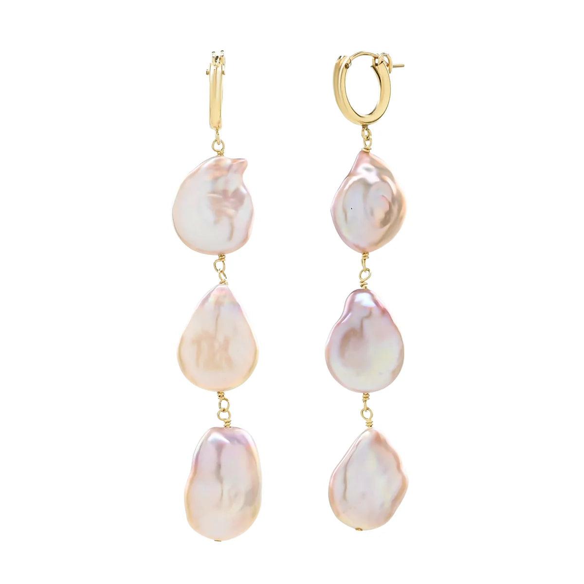 Sea Lustre Classic Pink Pearl Trio Earrings - Beautiful Earrings Featuring Three Classic Pink Pearls, Perfect for Adding a Touch of Elegance to Any Outfit