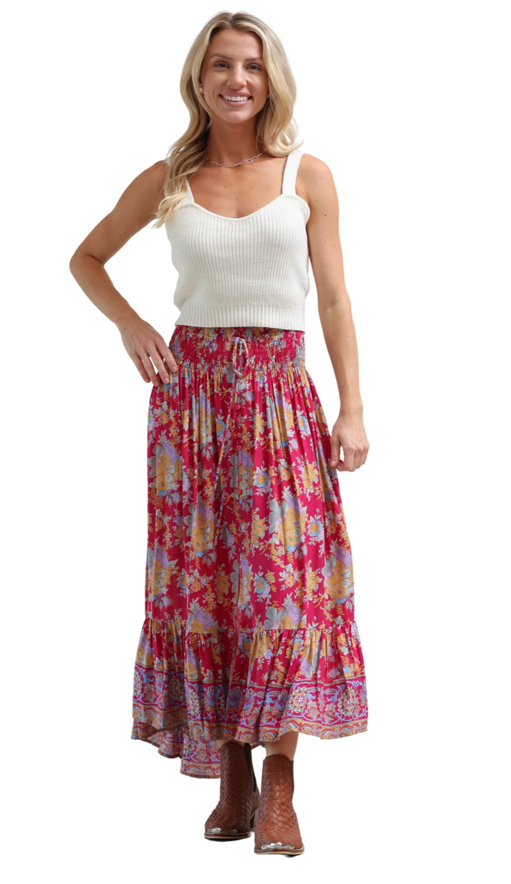 Sea Lustre Drifter Skirt in Peony - Flowing and Feminine Skirt in a Bright Peony Color, Perfect for Adding a Pop of Color to Any Outfit