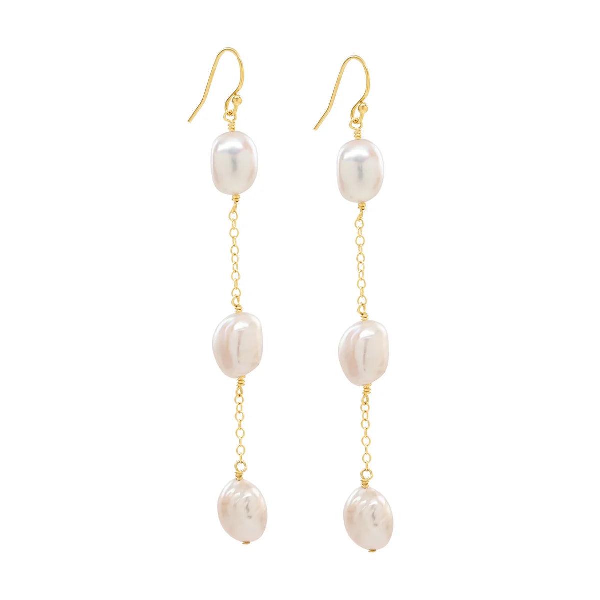 Sea Lustre Triple Pearl Shoulder Duster Earring - Statement Earrings with Three Elegant Pearls, Perfect for a Bold and Sophisticated Look