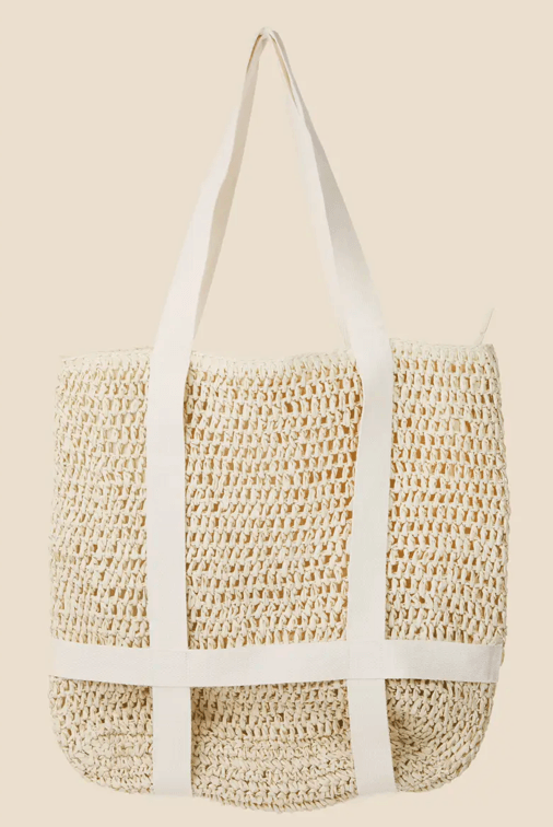 Straw Beach Tote - Spacious and Stylish Tote Bag Made from Natural Straw, Perfect for a Day at the Beach or a Summer Outing