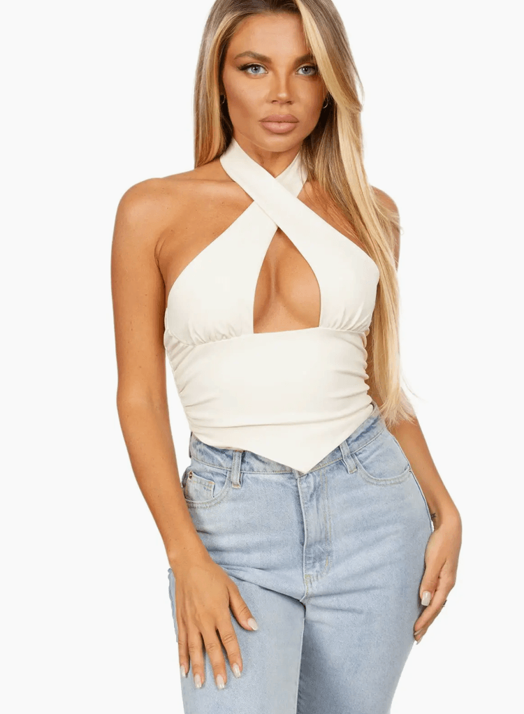 TICTOC Halter Crop Top - Trendy Halter Neck Crop Top, Perfect for Summer Styling and Pairing with High-Waisted Bottoms