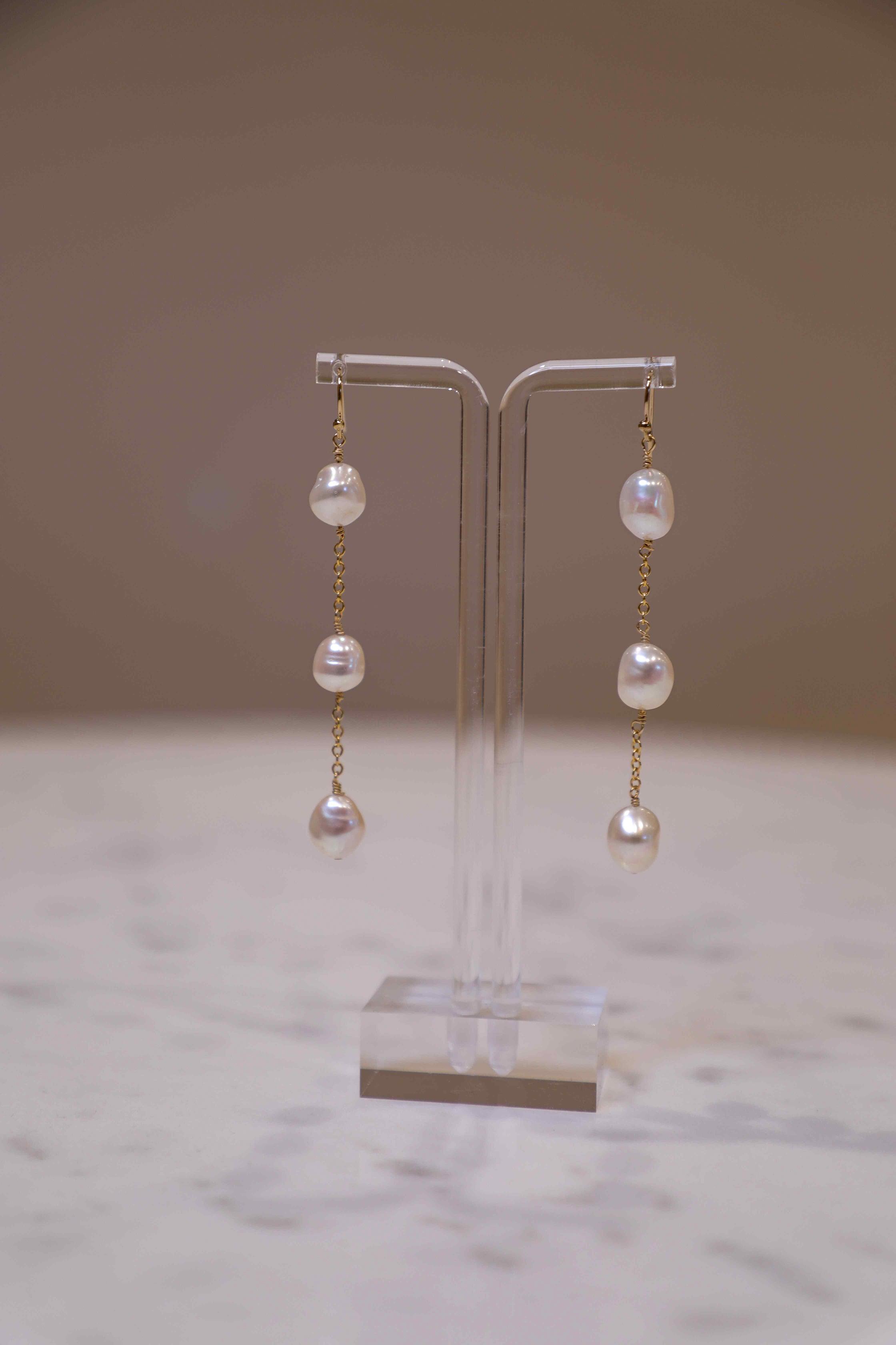 Sea Lustre Triple Pearl Shoulder Duster Earring - Statement Earrings with Three Elegant Pearls, Perfect for a Bold and Sophisticated Look